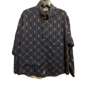 Natural Issue Blue Mens Large Wrinkle Free Button Down Southwest Diamond Print